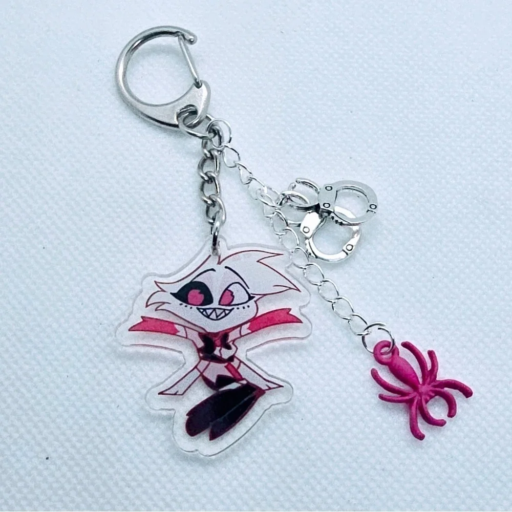 Angel Dust Hazbin Hotel Keychain! Handmade- Double Sided Acrylic Angel Charm w/ - Picture 4 of 4